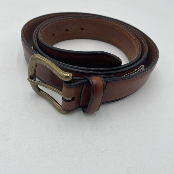 ORVIS Men’s 46" Belt Brown Leather Brass Buckle Made in USA 1 1/4" Wide - Picture 1 of 11